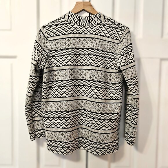 H&M Women's Cardigan Jacket Open Front Black and White Tribal Geometric Print - Picture 2 of 7